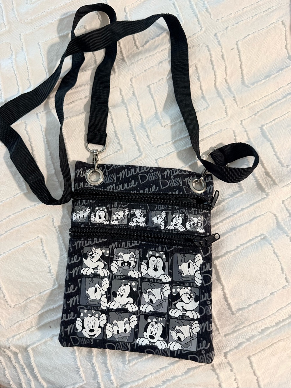 Black Minnie Mouse Crossbody Bag - Cartoon Tile Design